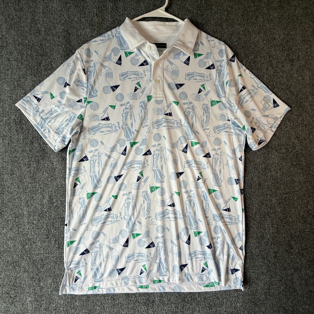 PGA Tour Pro Series Golf Polo Shirt Golfing Print White Mens‎ Large